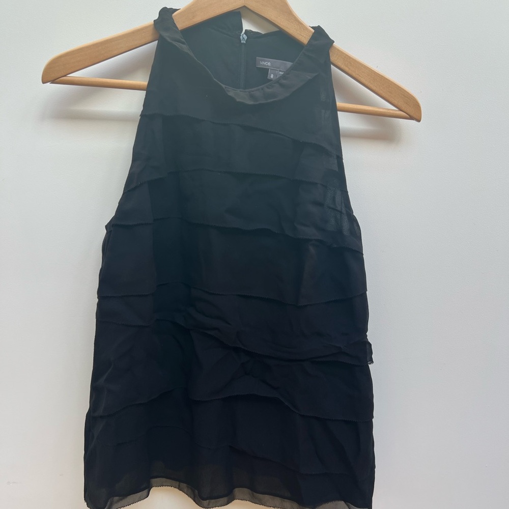 Vince Black silk Sleeveless Ruffle Top